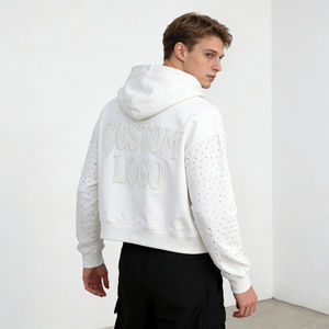 Sudadera con Capucha para Hombre, Estilo Vintage, Ecológica, Casual, con Remaches Blancos y Letras Bordadas, de Algodón, con Bolsillo, Corte Regular - Product Image 4