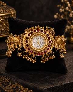 Reloj de Pulsera Tradicional Kashmirí Hecho a Mano con Perlas y Tono Dorado para Mujer, Reloj de Moda Étnica India - Product Image 2