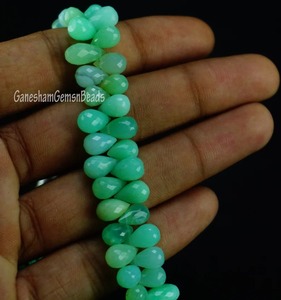 Natural Chrysoprase Faceted Teardrop <b>Beads</b> 8 Inch Blue Stone <b>Loose</b> <b>Beads</b> for Jewelry Making - Product Image 5