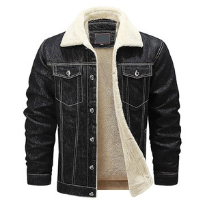 Men's Plus Size Cotton Warm Sherpa <b>Lined</b> Denim <b>Jacket</b> with <b>Fur</b> Collar Button Down Quilted Casual Classy Winter Jeans Coat - Product Image 1