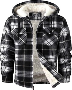 Sudadera con Capucha a Cuadros para Hombre al por Mayor, Chaqueta de Franela con Forro de Sherpa, Ajuste Regular, Sudadera Casual para Invierno con Diseño de Bolsillos - Product Image 1