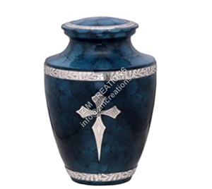 Urnes en gros Urne funéraire en métal à revêtement noir avec croix d'argent Application adulte pour le stockage des cendres Fournitures funéraires - Product Image 1