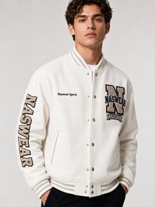 Leather Sleeve <b>Men's</b> <b>White</b> Varsity <b>Jacket</b> With Chenille patches Letter Logo Autumn Wear Regular Fit <b>Men</b> varsity <b>jacket</b> - Product Image 3