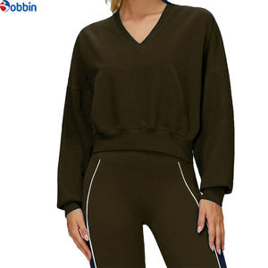 Top Selling Plus Size <b>Women</b> New Style <b>V</b> <b>Neck</b> Fleece Oversized Tops <b>Women</b> Cotton Pullover Wholesale Cropped Hoodies <b>Sweatshirts</b> - Product Image 5