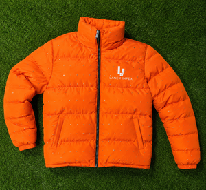 Custom Men Orange Puffer Jacket Winter Quilted Bubble Coat Lightweight Warm Insulated Zip Up Jacket OEM Wholesale Manufacturer - Product Image 6