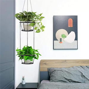 Support de plante en métal, panier suspendu moderne pour plantes, support décoratif noir pour pot de fleurs, chaîne de suspension pour balcon - Product Image 2