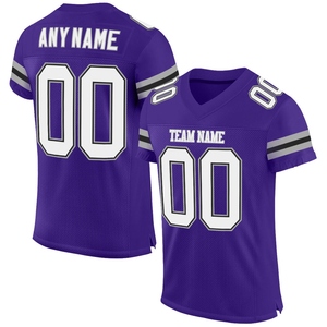 Venta al por Mayor Directa de Fábrica, Jersey de Fútbol Auténtico Personalizado en Malla Morada, Blanca y Gris - Product Image 1