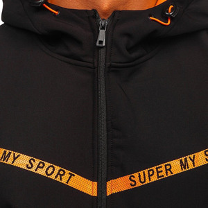 Veste polaire à capuche pour homme, noire et orange, coupe sport, coupe-vent, fermeture éclair, coupe classique, vêtement d'extérieur d'automne, en polyester - Product Image 2