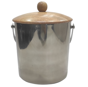 Large Capacity Insulated Metal Ice <b>Bucket</b> with Wooden Cover | Portable Stainless Steel Wine Cooler Pail for Parties & Hotels - Product Image 1