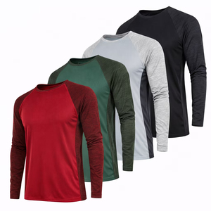 Adult Men's Raglan Long Sleeve T-Shirt Quick Dry Color Blocked Solid Knitted O Neck Casual Sportwear Regular Fit <b>Athletic</b> Shirt - Product Image 1