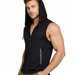 Débardeur à capuche sans manches pour homme, dernière conception, coupe athlétique, fermeture éclair intégrale sur le devant, vêtement de sport, fabriqué par un fabricant de débardeurs pour homme - Product Image 3