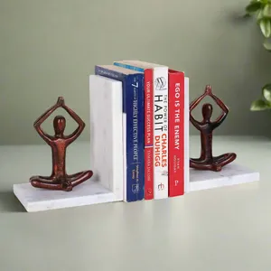 Porte-livres Art Déco en marbre faits à la main avec sculpture de yoga et de méditation, ensemble décoratif pour étagères de maison, bureau et salle d'étude - Product Image 4