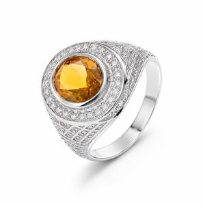 Anillo de Topacio Azul Londres y Circonitas Cúbicas en Plata de Ley 925 con Baño de Rodio, Engaste Pavé y de Garras, Estilo de Lujo - Product Image 3