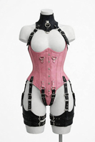 Ensemble Corset Gothique en Similicuir Écologique Respirant avec Dentelle pour Femme – Qualité Supérieure, Modèle Overbust