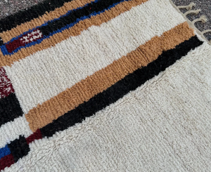 Tapis marocain noué à la main en laine blanche multicolore, écologique, antidérapant, à franges, à poils moyens, pour salon - Product Image 2