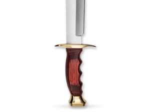 Outil utilitaire d'extérieur à lame fixe personnalisée avec manche en bois de Pakka rouge et garde en laiton - Product Image 2