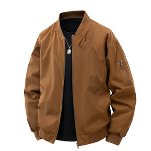 Chaqueta Bomber de PU Gris Claro para Hombre, Corte Regular, Cierre de Cremallera, Cuello Camisero, Color Sólido, Estilo Casual, Ropa de Otoño - Product Image 6