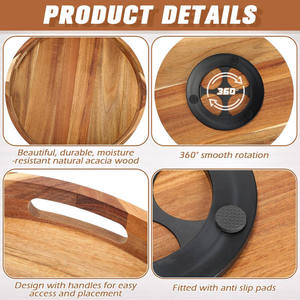 Plateau de service rond en bois d'acacia avec poignées, organisateur rotatif pour comptoir, pour le rangement et la présentation en cuisine - Product Image 2