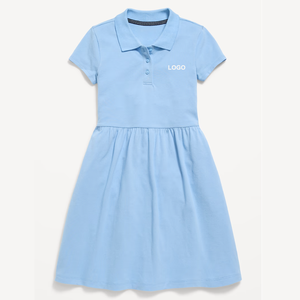 Robe d'écolière bleu clair à manches courtes avec logo personnalisé pour les élèves - Product Image 3