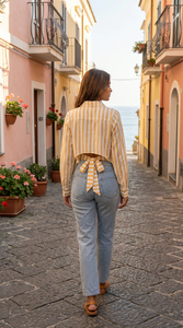 Fashion Striped Cotton Slub Shirt Women <b>Tie</b> <b>Back</b> Design Casual Summer Top Lightweight Breathable Daily Wear Wholesale Supply - Product Image 2