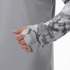 Camiseta con Capucha de Manga Larga con Camuflaje Gris para Hombre, Máscara Facial, Protección UV, Sudadera para Pesca - Product Image 4