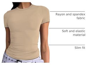 Camiseta de Mujer, Cuello Redondo, Manga Corta, Corte Ajustado, Algodón Jersey, Color Beige, Informal, Transpirable, Primavera/Verano - Product Image 2
