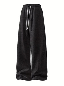 Men's Pleated Wide <b>Leg</b> Trousers Vintage <b>Straight</b> <b>Pants</b> Mid Waist Flat Front Fleece Woven Trousers for Autumn - Product Image 2