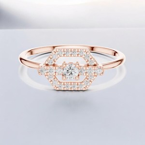 Moissanite Round Cut Hexagon Shape Halo <b>Ring</b> For Womens original 925 Silver Fine Yellow Rhodium Bridal Proposal Gift For Partner - Product Image 4