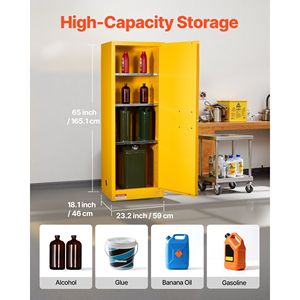 Armoire de stockage inflammable en acier galvanisé laminé à froid jaune de 23 gallons, 23,2 x 18,1 x 65,0 pouces, étagère réglable pour usage commercial - Product Image 3