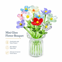 Arrangement floral miniature en verre fait main avec vase, fleurs en verre artistique colorées, décoration de bureau, cadeau, ensemble en gros