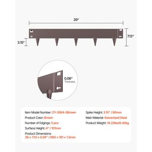 Set di 5 Bordure per Giardino in Acciaio Antiruggine 39 X 4, Bordi Flessibili per Prato Resistenti - Product Image 4
