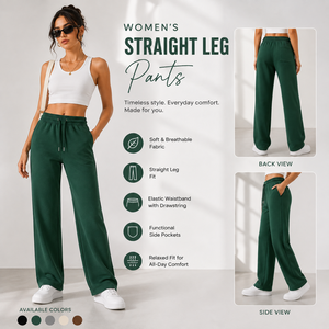 Women Green Knitted Wide Leg <b>Pants</b> High Waist Loose Fit Full Length Casual Solid Color Drawstring Elastic Waist Sweatpants - Product Image 5
