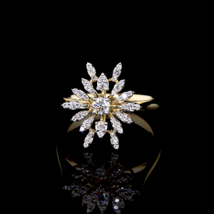 Floral Sunburst Lab Grown <b>Diamond</b> <b>Ring</b> in Yellow Gold | Marquise <b>Diamond</b> Flower <b>Ring</b> for Wedding & Party Wear - Product Image 1