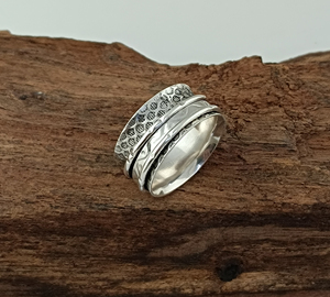925 Sterling Silver Amethyst Bezel Setting Classic Style Embossed Pattern <b>Spinner</b> <b>Ring</b> Handcrafted Anti-Anxiety Meditation Fine - Product Image 1
