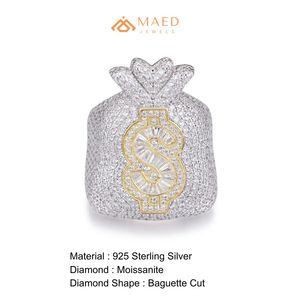 <b>Mens</b> Silver Tone Moissanite Gold Plated Money Bag <b>Ring</b> Hip Hop Statement Jewelry <b>for</b> Wedding & Anniversary Fashion Wear - Product Image 6