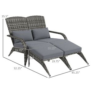 "Woven Rattan Patio Furniture Double Chaise Lounge Chair with Cushions & <b>Footrests</b> for Porch" - Product Image 3