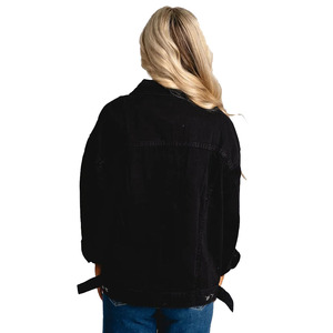 Plus Size Women Casual Denim <b>Jacket</b> Autumn Winter <b>Summer</b> Washed Breathable Color Fade Proof 100% Cotton 220g Black Denim <b>Jacket</b> - Product Image 2