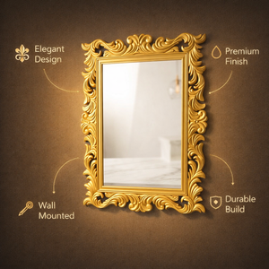 Miroir mural baroque de luxe en or avec cadre sculpté orné de motifs |   Miroir décoratif vintage royal pour la décoration du salon - Product Image 3