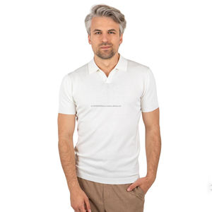 เสื้อโปโลถักแขนสั้นสีขาวทึบสำหรับผู้ชายผลิตจากโรงงานฤดูร้อน - Product Image 4