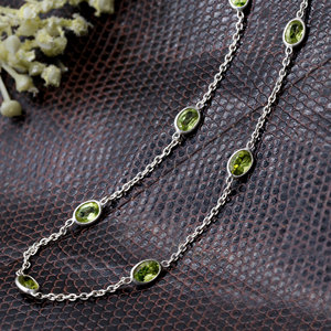 Wholesale Women 925 Sterling Silver Peridot Necklace Minimalist Round Cut Gemstone Chain Necklace for Women Jewelry <b>Gift</b> - Product Image 4