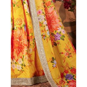 Lehenga Choli de Organza con Estampado Floral Amarillo-Verde, Semi-Cosido, 3000g, Fabricación Manual, Ropa Zeel - Product Image 1