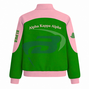 Alpha | Kapa | Alpha AKA Sorority Racing Style Cotton Twill <b>Jacket</b> Greek apparel Sorority Stand Collar Color Block <b>Racer</b> <b>Jacket</b> - Product Image 3