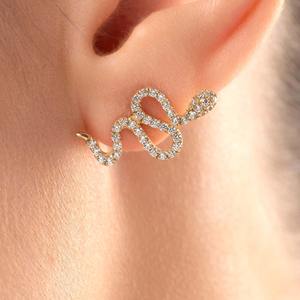 Pendientes de Oro de 14K con Diamantes en Forma de Serpiente, Diamantes Cultivados en Laboratorio, Amuleto de Serpiente, Joyería Minimalista Única, Regalo para Mujer, Aniversario - Product Image 6