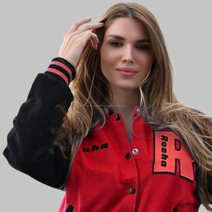 Veste de baseball universitaire Letterman en coton chenille avec broderie et logos personnalisés pour femmes, col montant, poids léger par tous les temps - Product Image 4