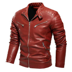Chaqueta de Cuero para Motociclista, Corte Ajustado, Color Rojo, para Hombre, Estilo Casual, de Cuero PU, Resistente al Viento, con Cierre, para Otoño e Invierno - Product Image 1