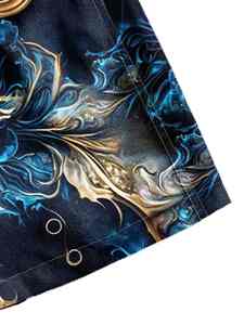 กางเกงขาสั้นชายหาดสุดเท่สำหรับผู้ชาย ลายพิมพ์ดอกไม้สีน้ำเงินและสีทองสุดโดดเด่น เหมาะสำหรับงานปาร์ตี้ริมสระน้ำช่วงวันหยุดฤดูร้อน - Product Image 4