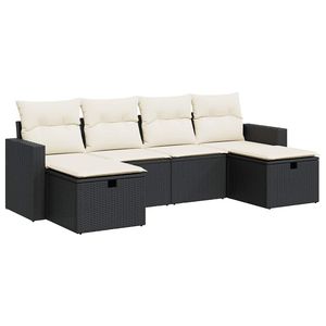 Ensemble de canapés de patio extérieur moderne noir avec coussins crème, ottoman de rangement, meubles modulaires pour jardin et terrasse - Product Image 4