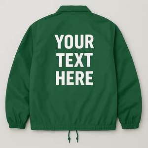 2026 Men's Green Polyester <b>Coach</b> Jacket Turn-Down Collar Button Closure Casual Windproof Regular Fit Custom Front Letter Print - Product Image 3