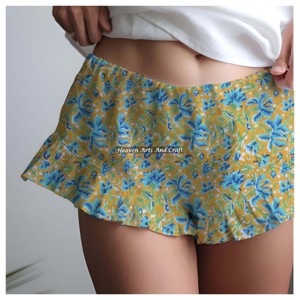 Shorts à volants légers pour femmes, fabriqués en usine, en vente, meilleure qualité, 100 % coton, imprimé bloc, pour l'été - Product Image 4