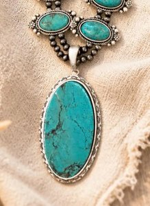 Western Turquoise Squash Blossom <b>Necklace</b> Long <b>Statement</b> Natural Stone Jewelry for Women Gift Wear - Product Image 6